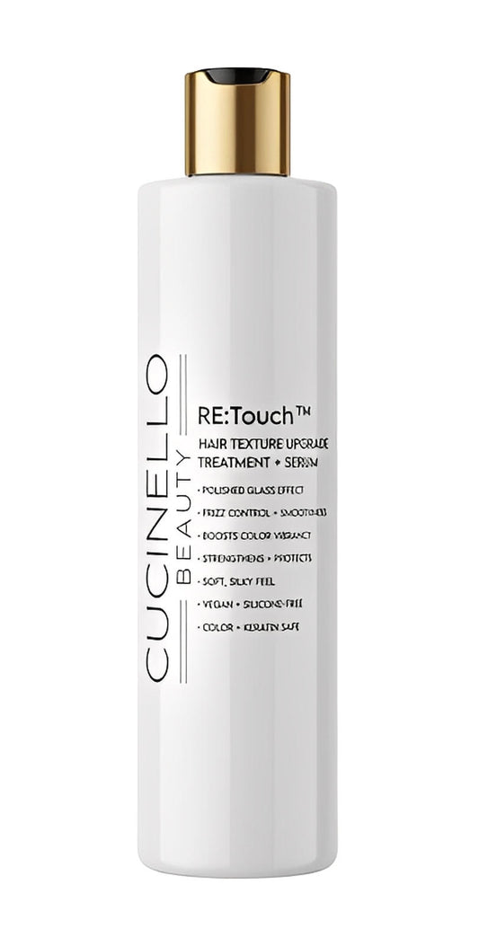 Cucinello Beauty RE:Touch hair texture lissage bottle on a white background